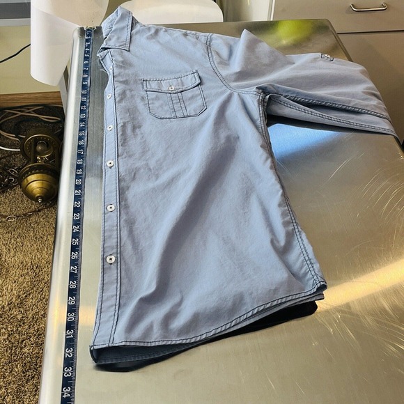 Mens XL Michael Brandon Light Blue Button Shirt Roll Tab Long Sleeves Casual - Picture 7 of 7